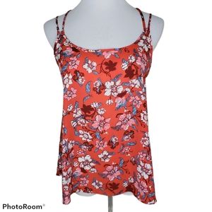 Pink Rose Spaghetti Floral Strap Tank Top Size Large
